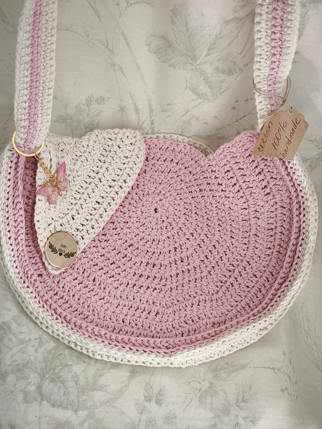 Pink and cream circle messenger bag