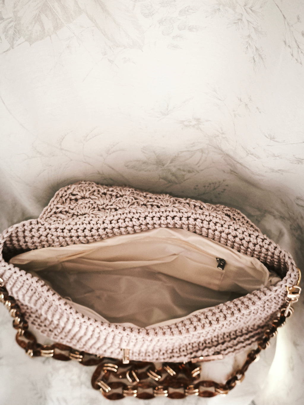 Light gold bag with long shoulder strap