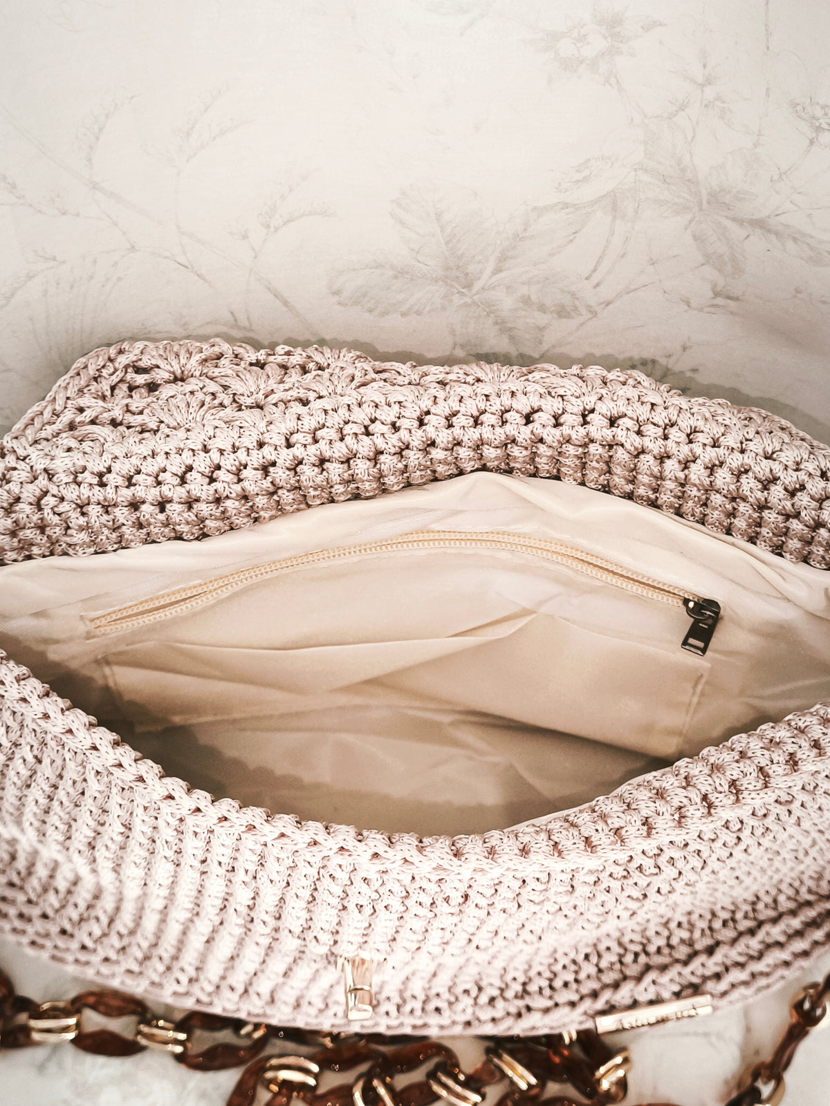Light gold bag with long shoulder strap