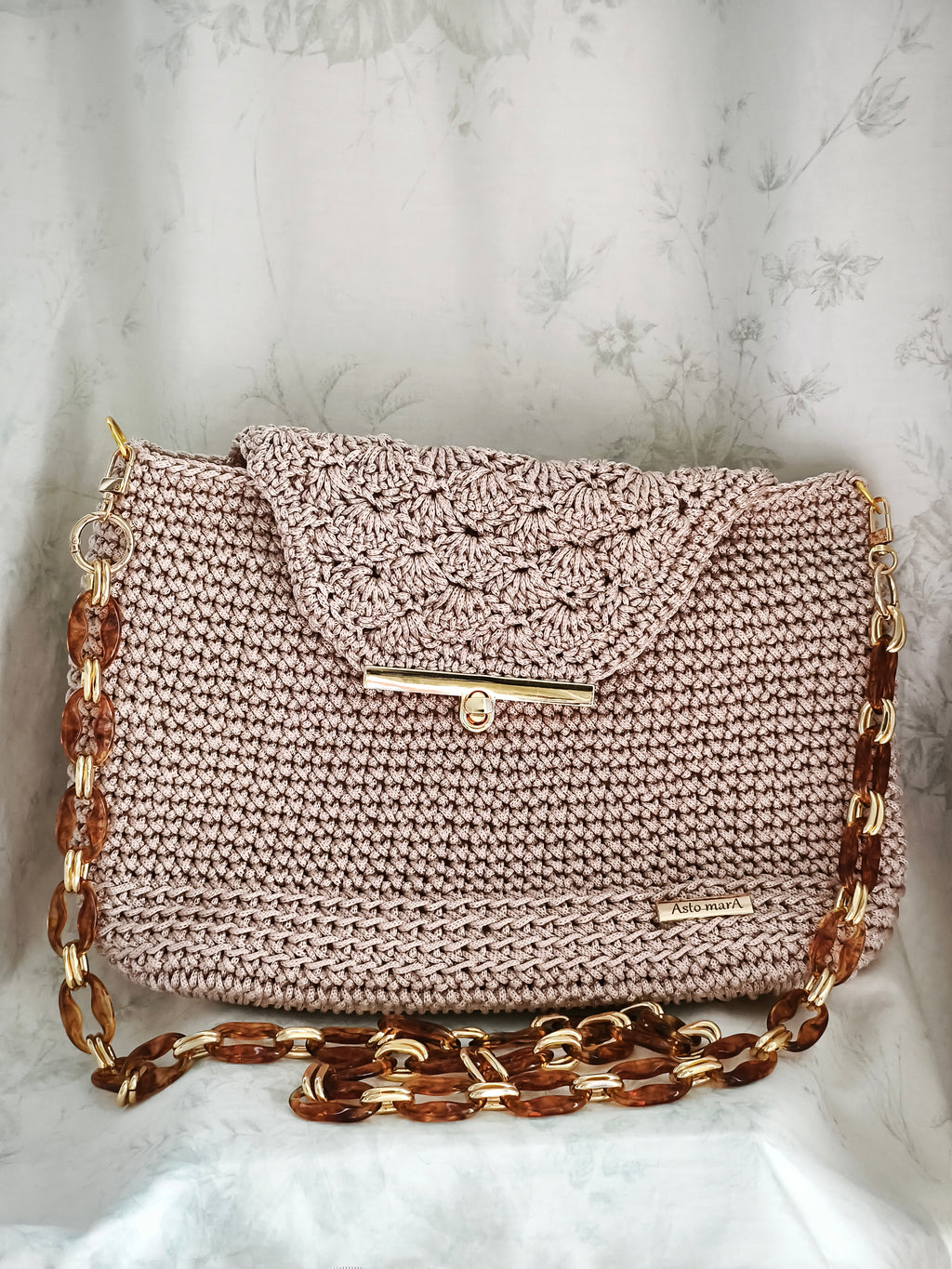 Light gold bag with long shoulder strap