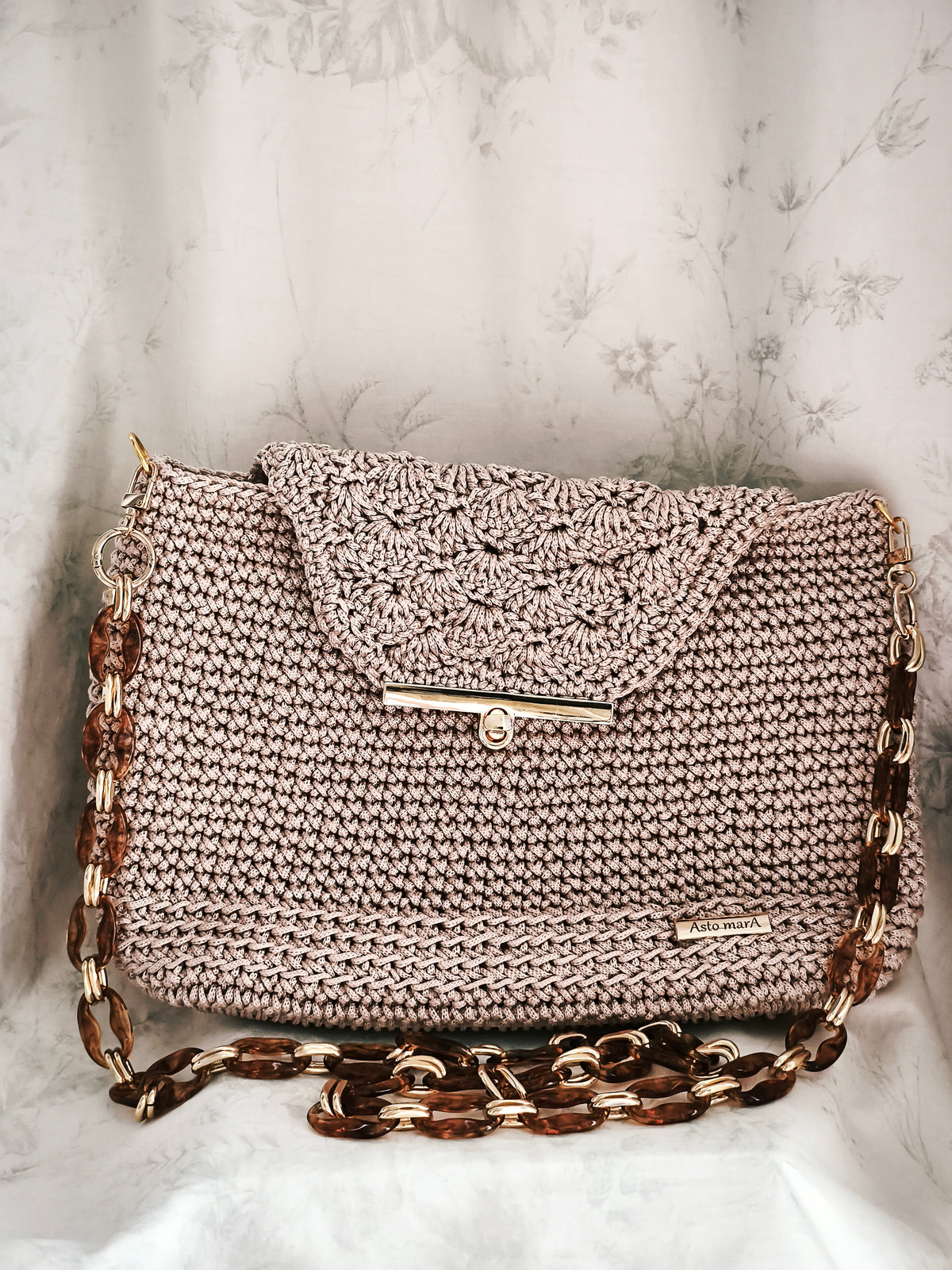 Light gold bag with long shoulder strap